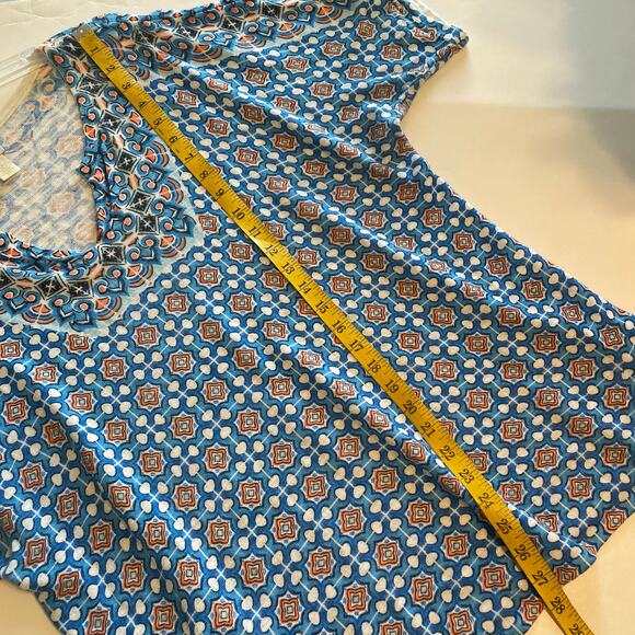 Chicos Mixed Tile Print Top Size 3 (Womens XL) Turquoise V-Neck Geo Casual - Picture 8 of 8